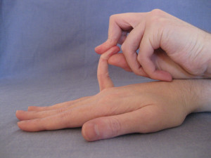 Beighton Finger Test. - One point for each little finger that bends backwards beyond 90 degrees.