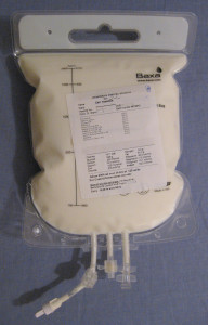 A 2 litre bag of parenteral nutrition.